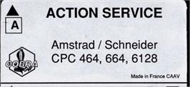 Top of cartridge artwork for Action Service on the Amstrad CPC.